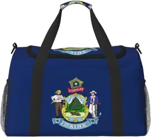 Flag Of Maine Travel Duffel Bag Large Foldable Waterproof Overnight Bag For Beach Swim Bags Pool Sports Gym
