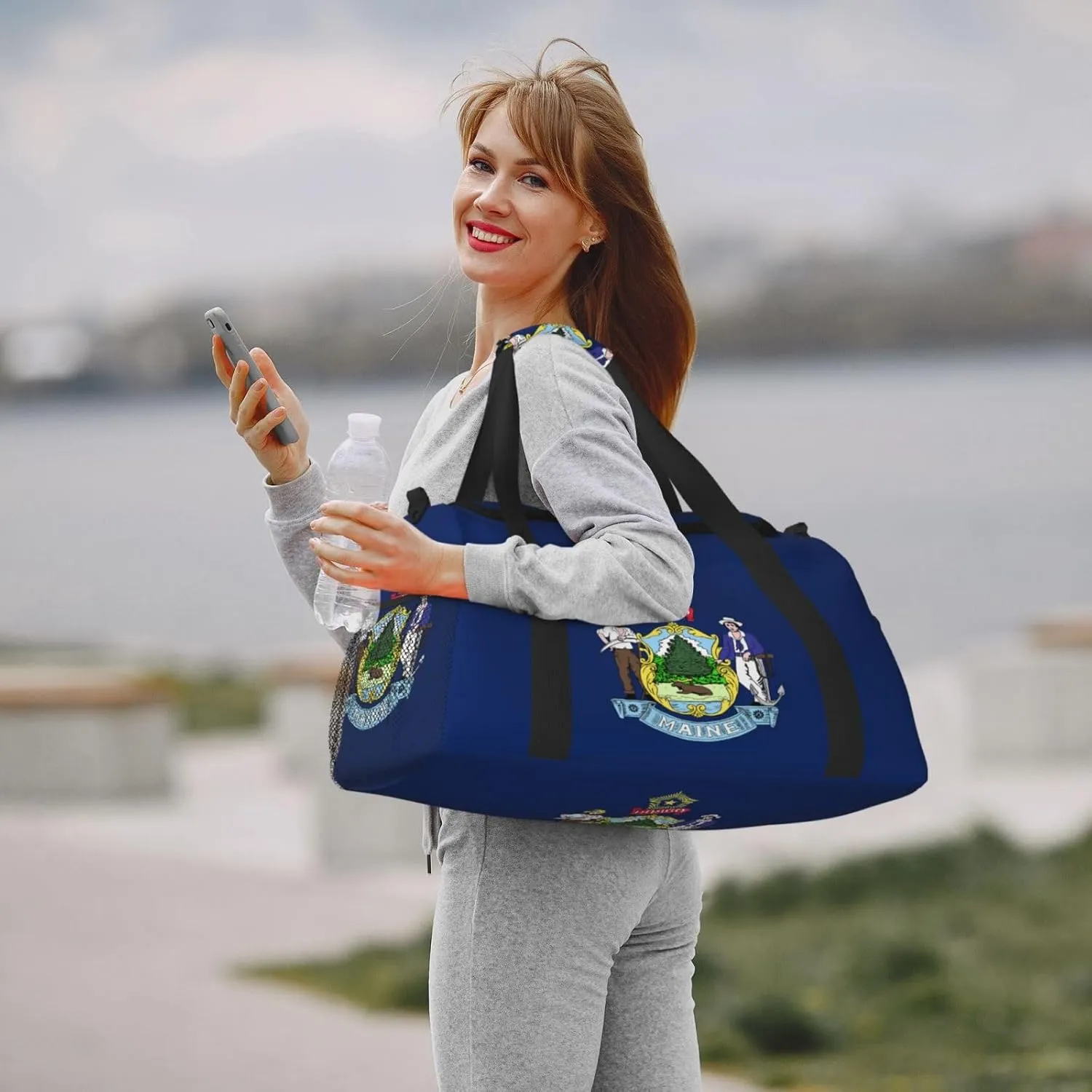 Flag Of Maine Travel Duffel Bag Large Foldable Waterproof Overnight Bag For Beach Swim Bags Pool Sports Gym