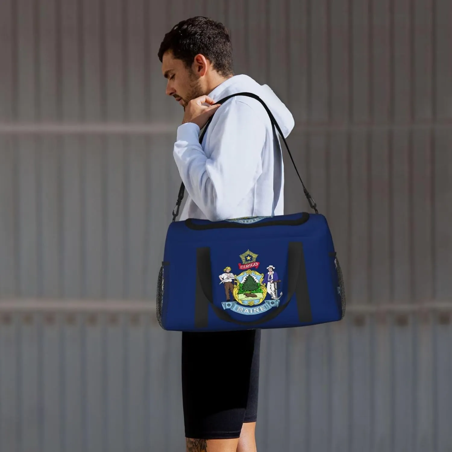 Flag Of Maine Travel Duffel Bag Large Foldable Waterproof Overnight Bag For Beach Swim Bags Pool Sports Gym