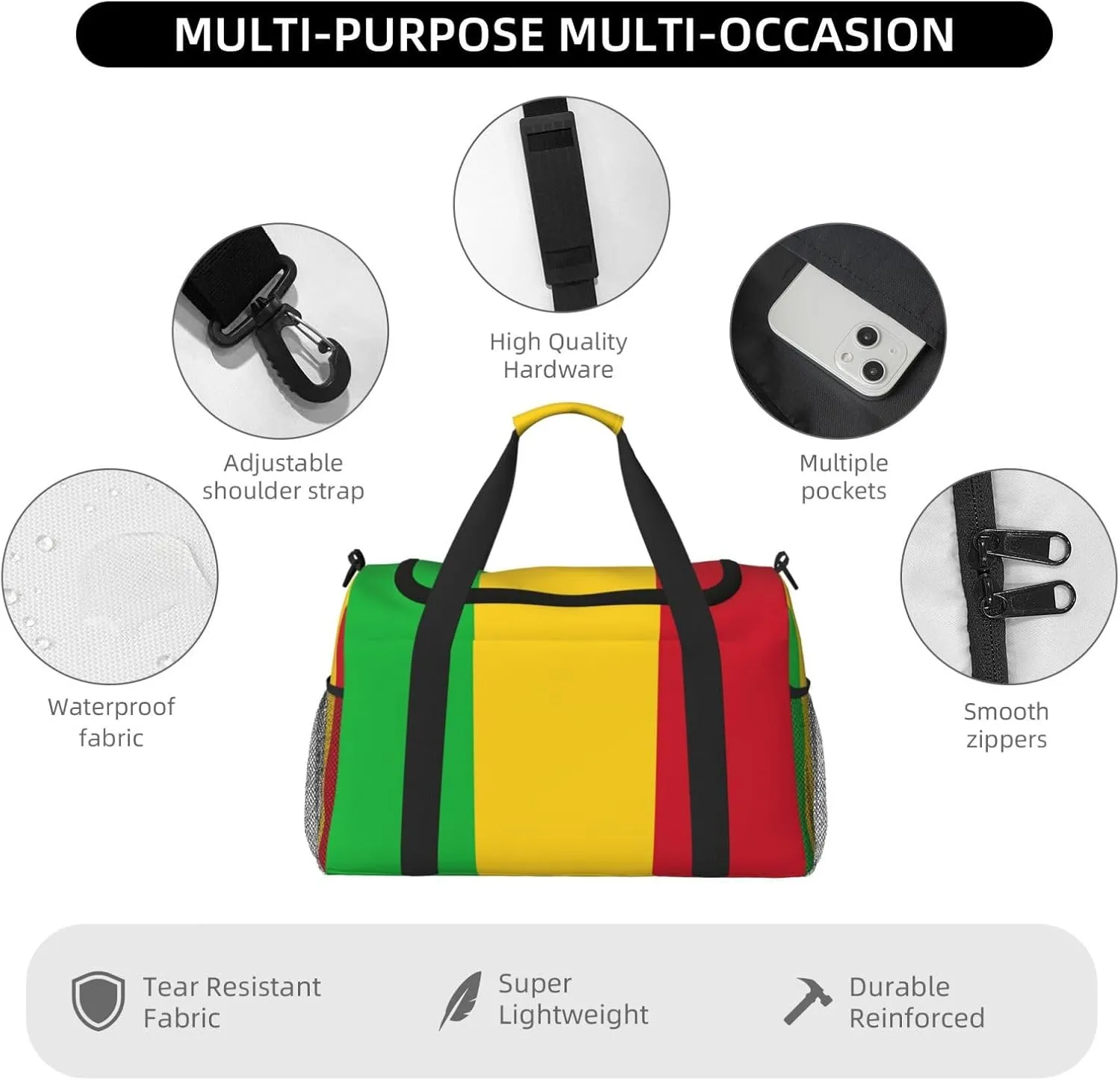 Flag Of Mali Travel Duffel Bag Large Foldable Waterproof Overnight Bag For Beach Swim Bags Pool Sports Gym