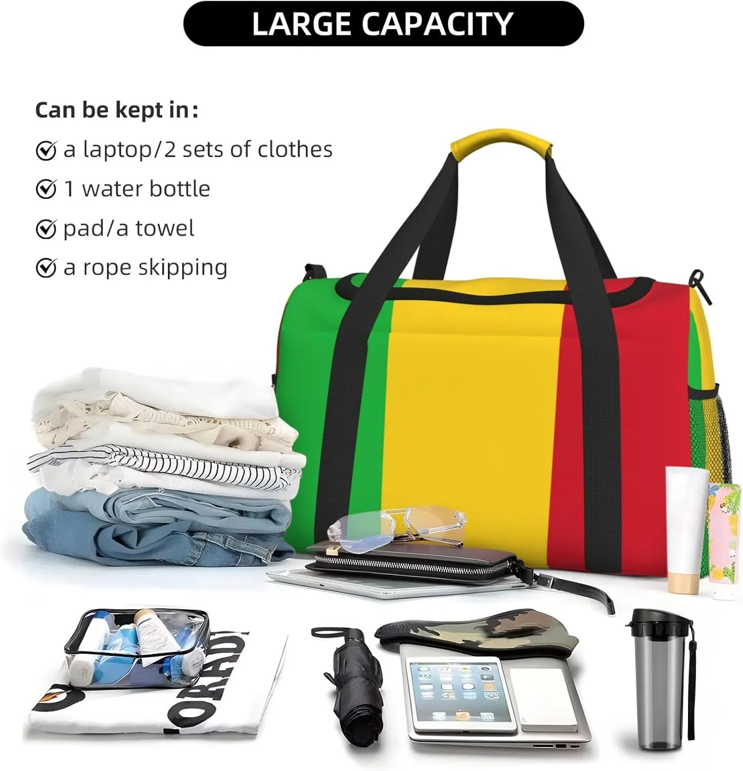 Flag Of Mali Travel Duffel Bag Large Foldable Waterproof Overnight Bag For Beach Swim Bags Pool Sports Gym