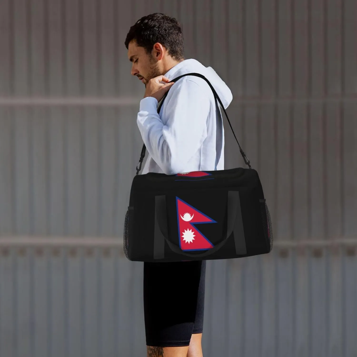 Flag Of Nepal Travel Duffel Bag Large Foldable Waterproof Overnight Bag For Beach Swim Bags Pool Sports Gym