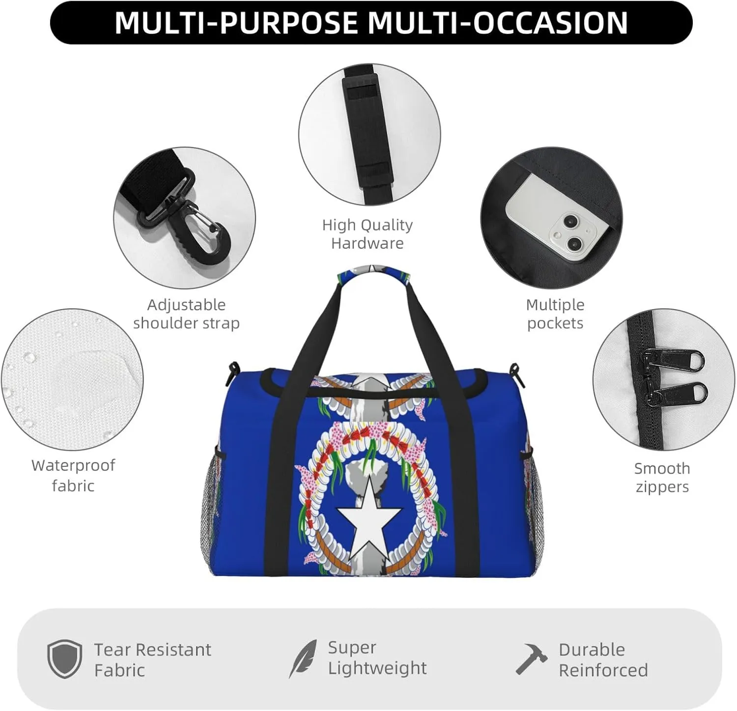 Flag Of Northern Mariana Travel Duffel Bag Large Foldable Waterproof Overnight Bag For Beach Swim Bags Pool Sports Gym