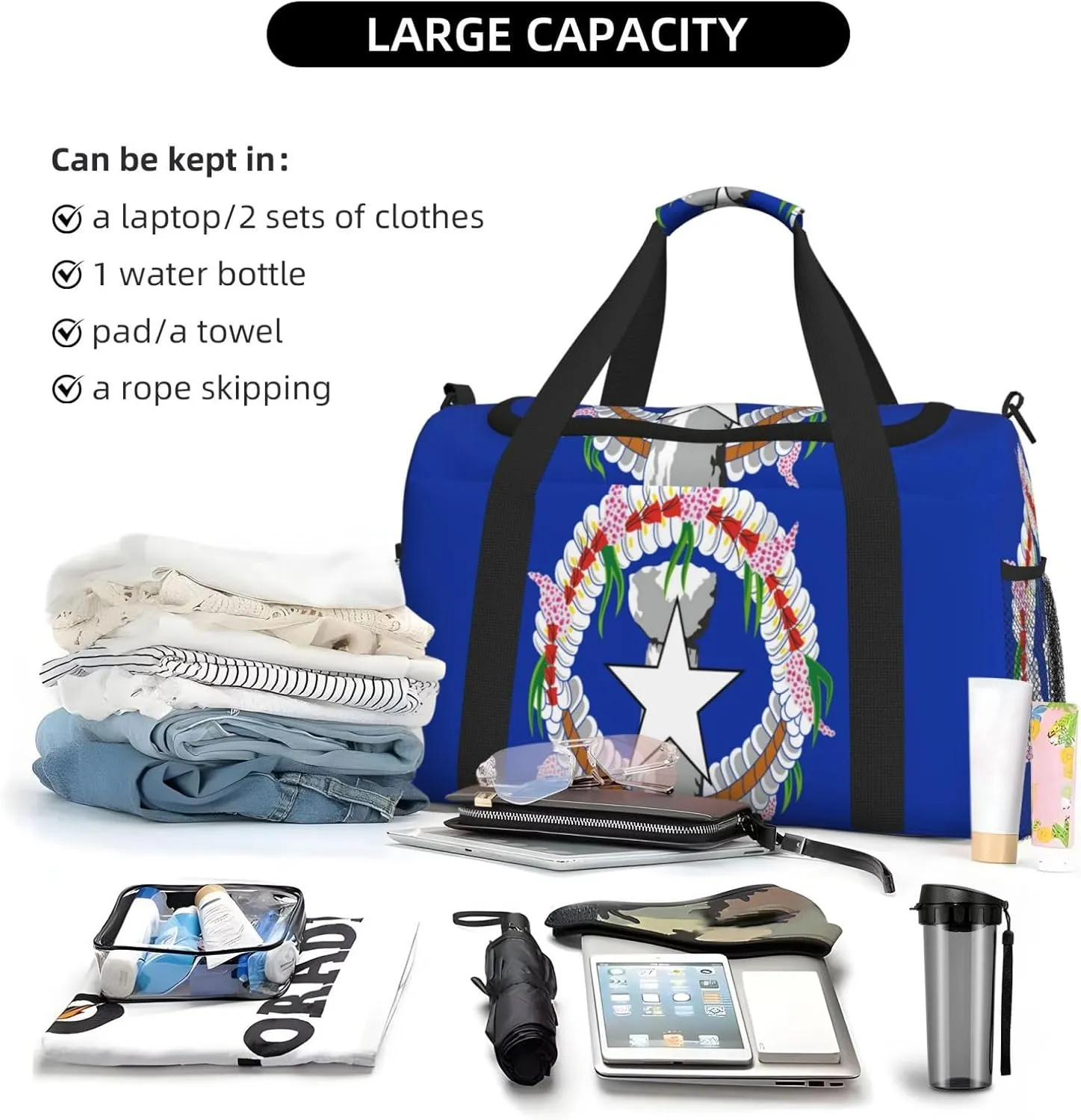 Flag Of Northern Mariana Travel Duffel Bag Large Foldable Waterproof Overnight Bag For Beach Swim Bags Pool Sports Gym