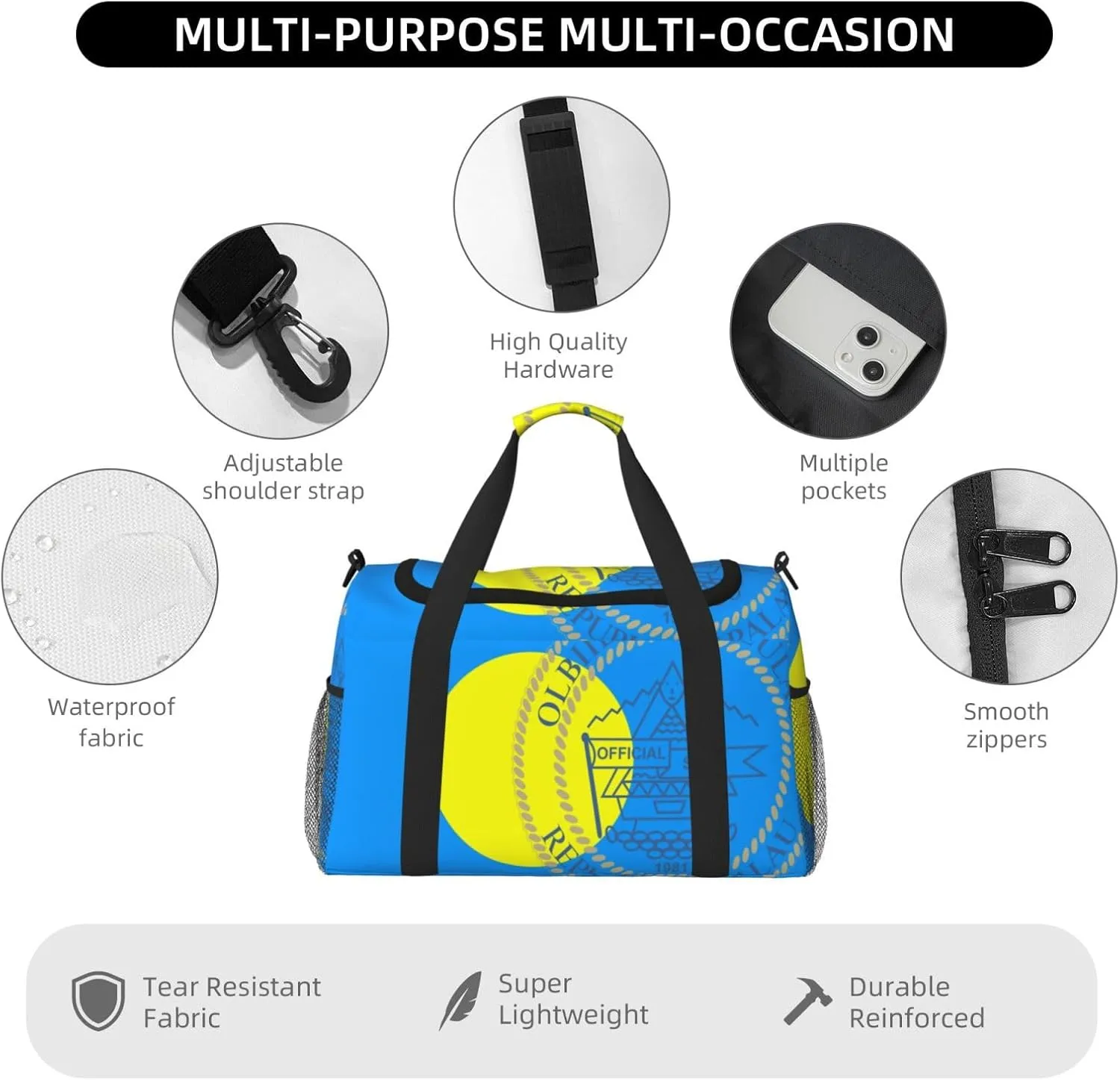Flag Of Palau Travel Duffel Bag Large Foldable Waterproof Overnight Bag For Beach Swim Bags Pool Sports Gym