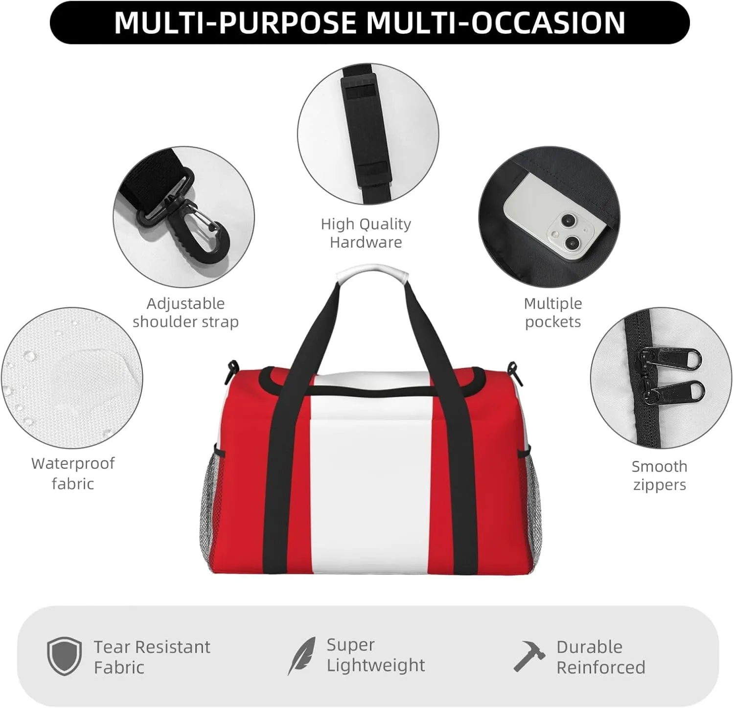 Flag Of Peru Travel Duffel Bag Large Foldable Waterproof Overnight Bag For Beach Swim Bags Pool Sports Gym