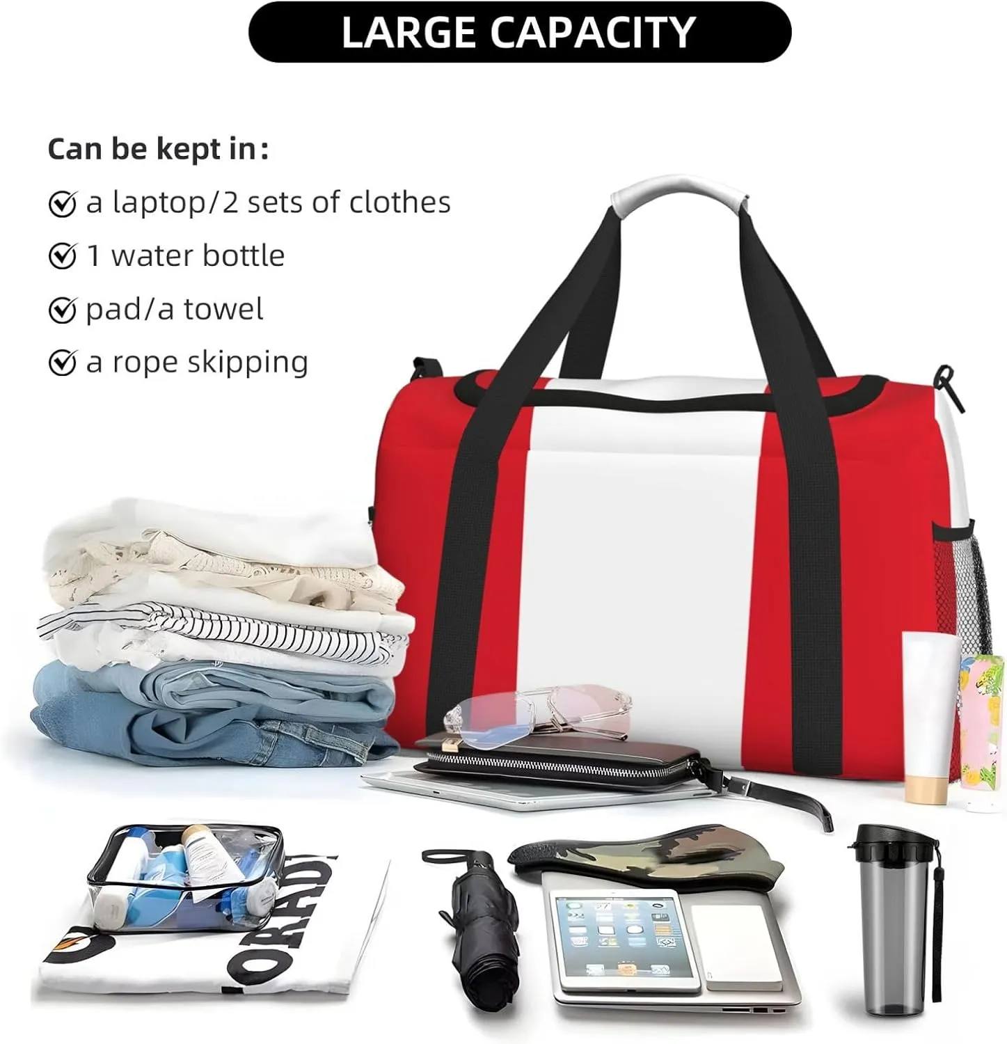 Flag Of Peru Travel Duffel Bag Large Foldable Waterproof Overnight Bag For Beach Swim Bags Pool Sports Gym