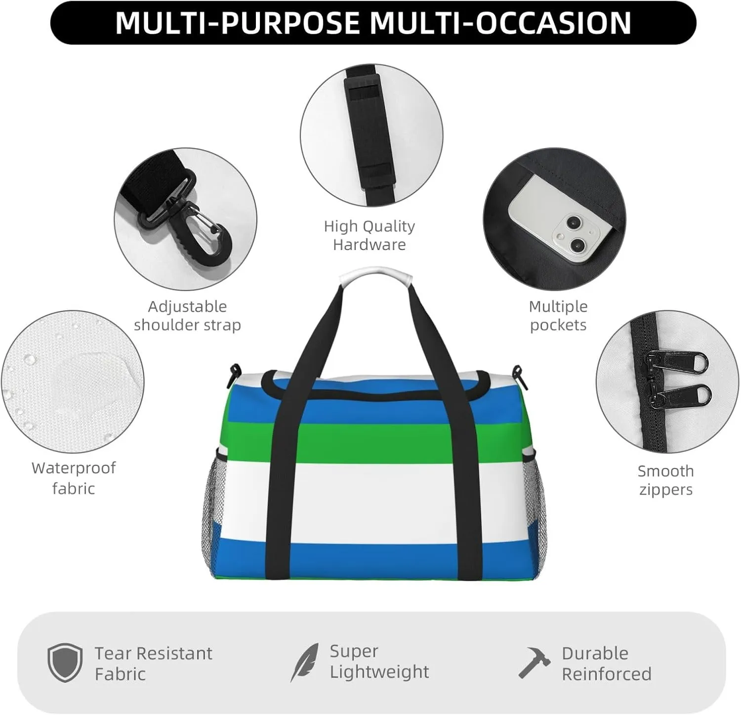 Flag Of Sierra Leone Travel Duffel Bag Large Foldable Waterproof Overnight Bag For Beach Swim Bags Pool Sports Gym