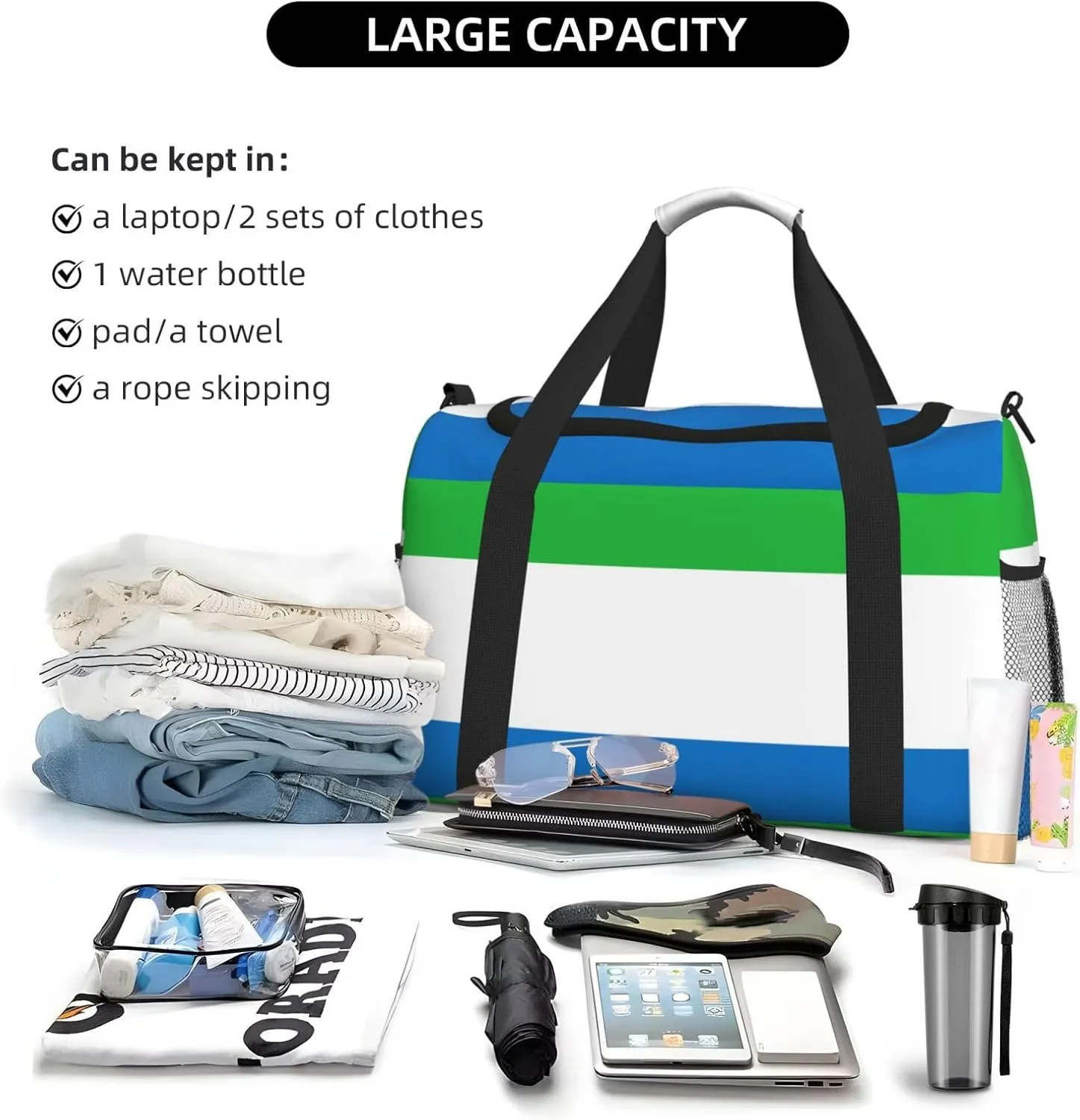 Flag Of Sierra Leone Travel Duffel Bag Large Foldable Waterproof Overnight Bag For Beach Swim Bags Pool Sports Gym