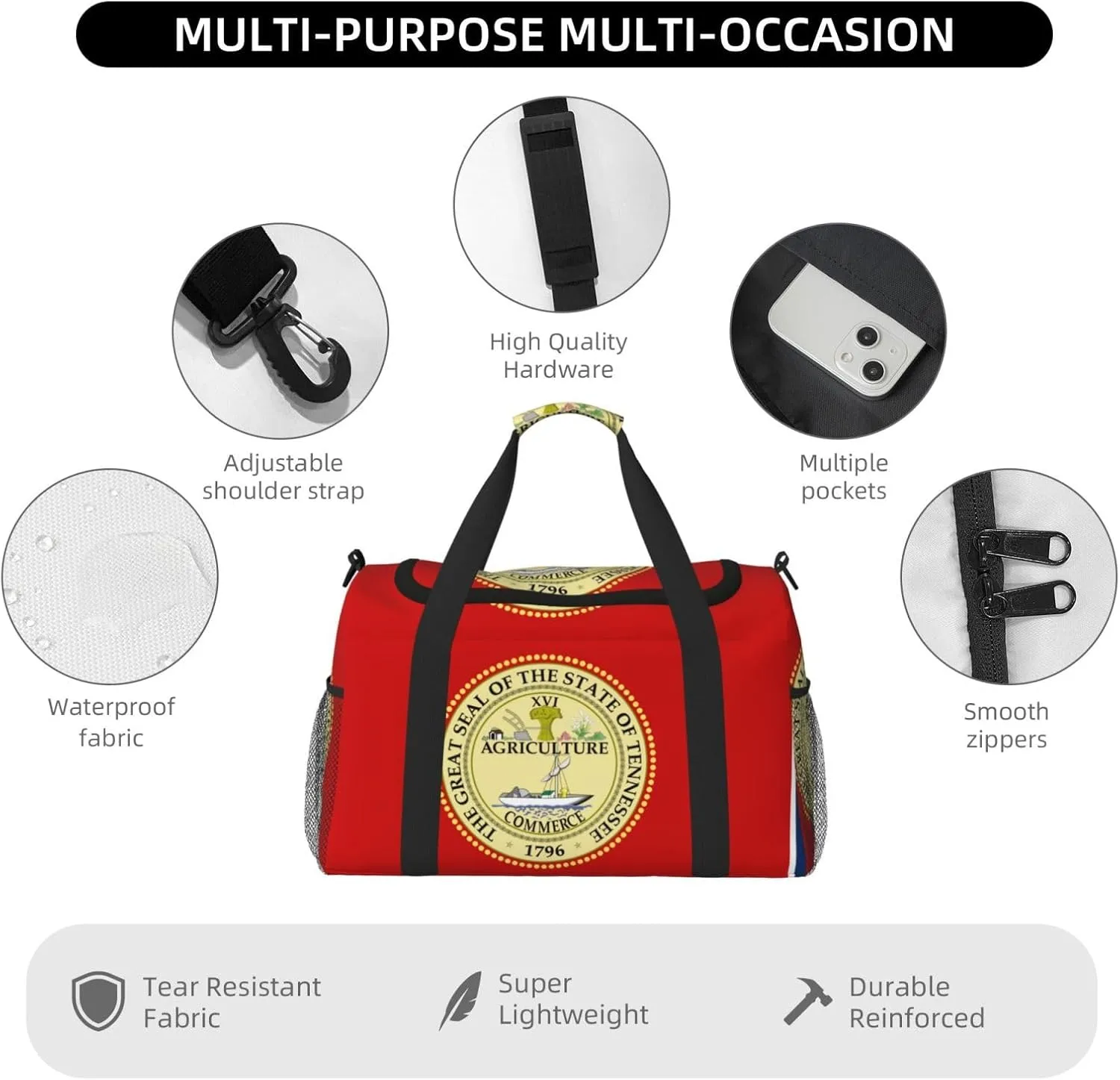 Flag Of Tennessee Travel Duffel Bag Large Foldable Waterproof Overnight Bag For Beach Swim Bags Pool Sports Gym