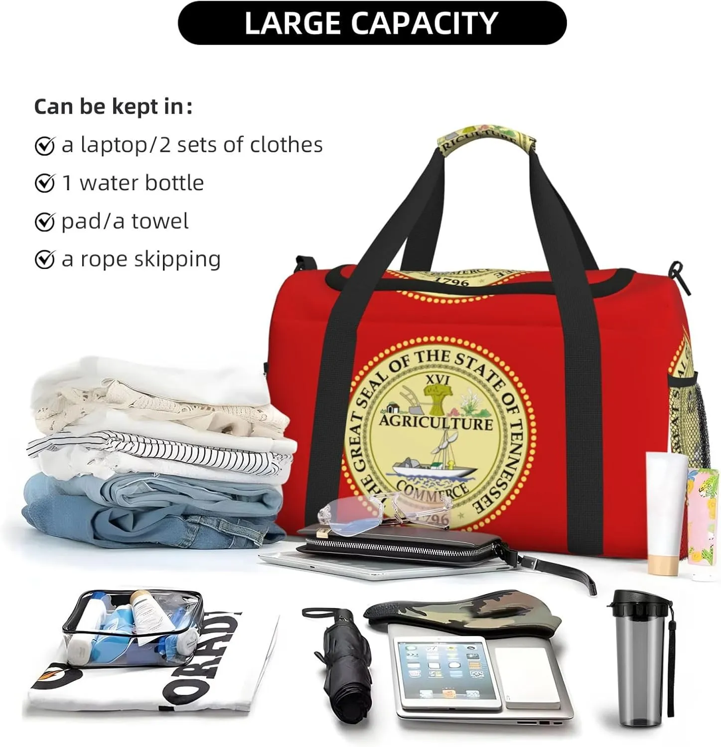Flag Of Tennessee Travel Duffel Bag Large Foldable Waterproof Overnight Bag For Beach Swim Bags Pool Sports Gym