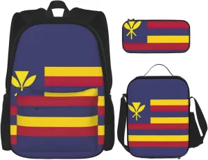Flag Of The Kingdom Of Hawaii Print Stylish Travel Backpack And Lunch Box Set,600d Oxford Fabric,With Insulated Lunch Bag