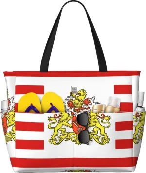 Flag of the Senate of Bremen It is a large-capacity beach travel bag made of 100% polyester and has 7 pockets that can hold a lot of items.