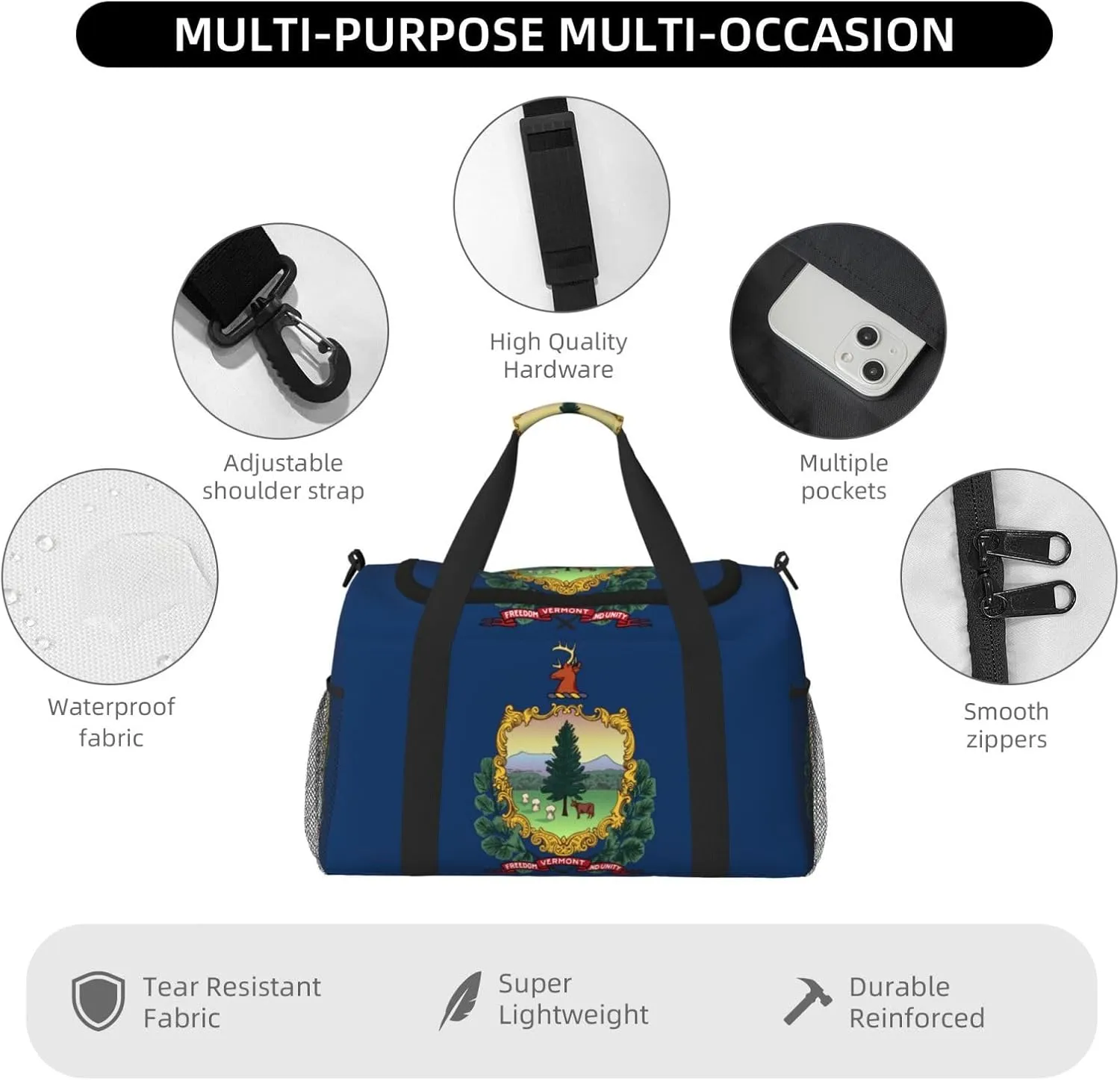 Flag Of Vermont Travel Duffel Bag Large Foldable Waterproof Overnight Bag For Beach Swim Bags Pool Sports Gym