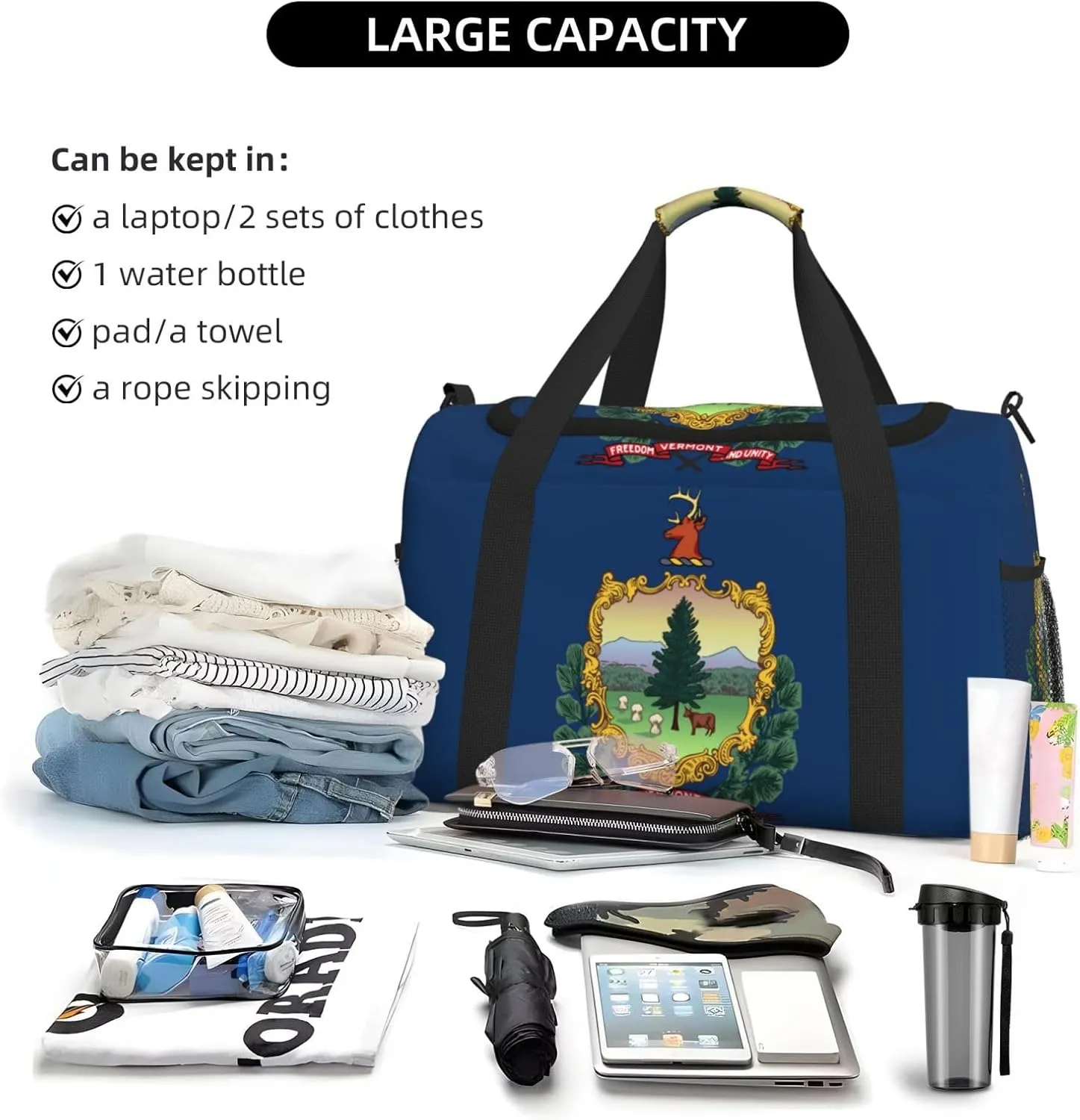 Flag Of Vermont Travel Duffel Bag Large Foldable Waterproof Overnight Bag For Beach Swim Bags Pool Sports Gym