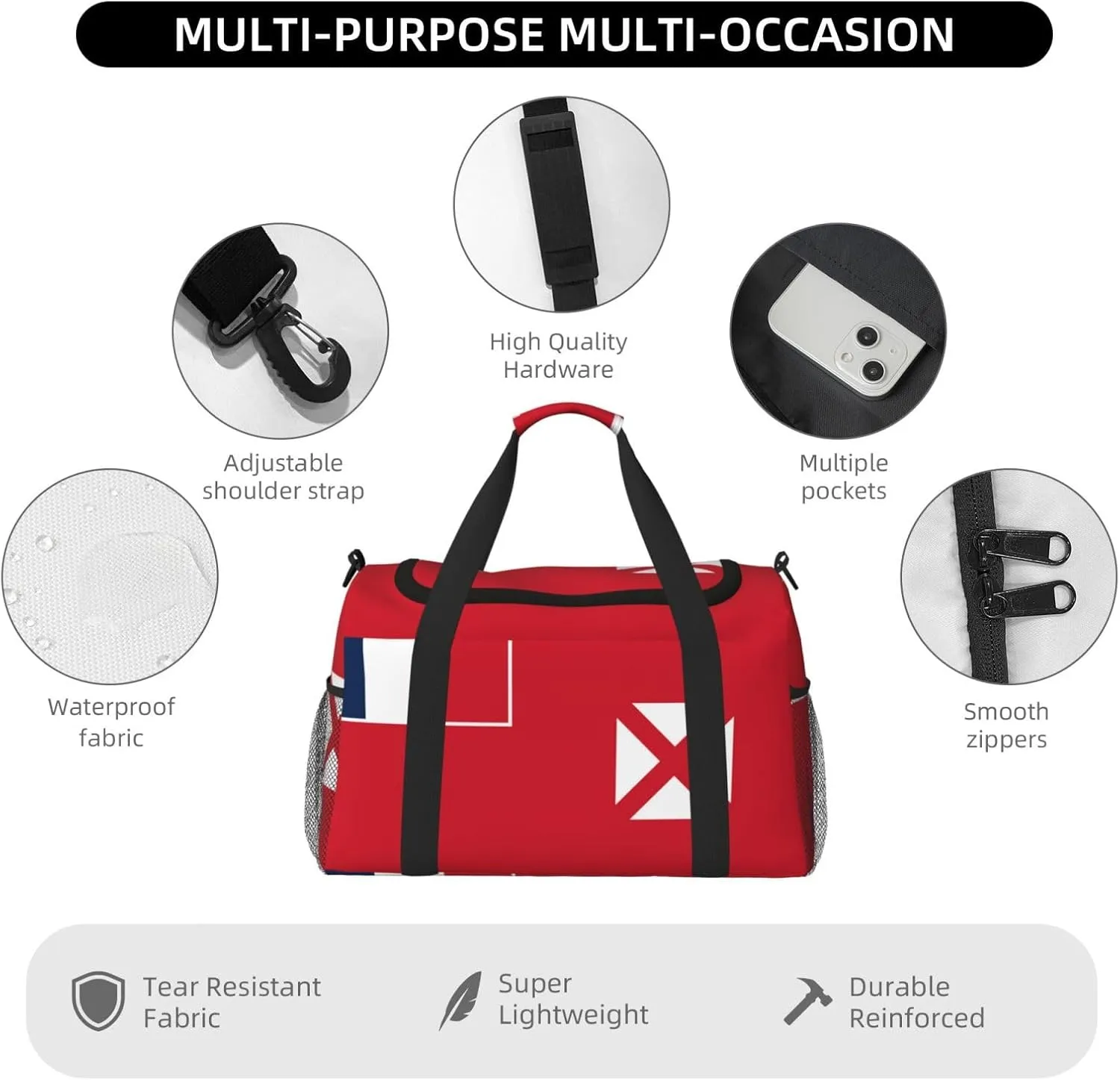 Flag Of Wallis Futuna Travel Duffel Bag Large Foldable Waterproof Overnight Bag For Beach Swim Bags Pool Sports Gym