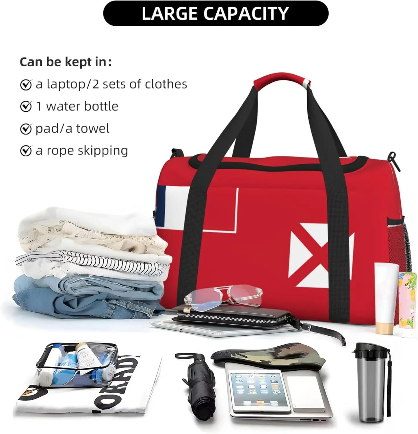 Flag Of Wallis Futuna Travel Duffel Bag Large Foldable Waterproof Overnight Bag For Beach Swim Bags Pool Sports Gym