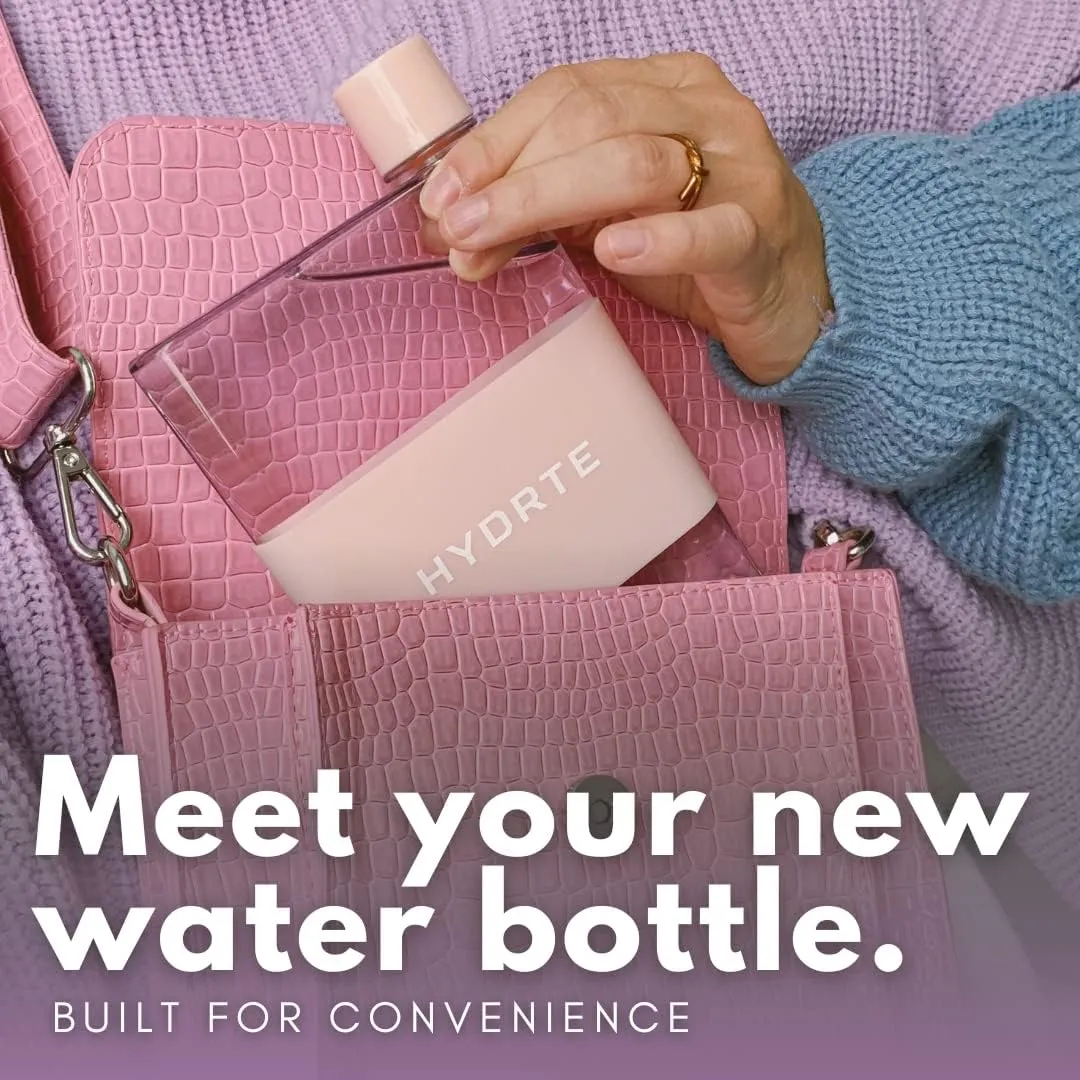 Flat Water Bottle 13 oz, Leak Proof and Slim Water Bottle Design, The Purse Water Bottle, Cute Water Bottles made for Women and Men, BPA Free Square Water Bottle