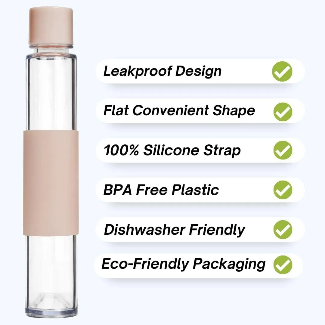 Flat Water Bottle 13 oz, Leak Proof and Slim Water Bottle Design, The Purse Water Bottle, Cute Water Bottles made for Women and Men, BPA Free Square Water Bottle