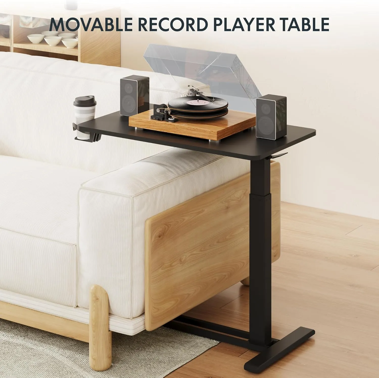 FLEXISPOT H7 Adjustable Overbed Bedside Table with Wheels Pneumatic Mobile Standing Desk Laptop Desk Rolling Computer Cart Movable Overbed Table Hospital Home Use(31.5" W x 17.7" D, Black Large)