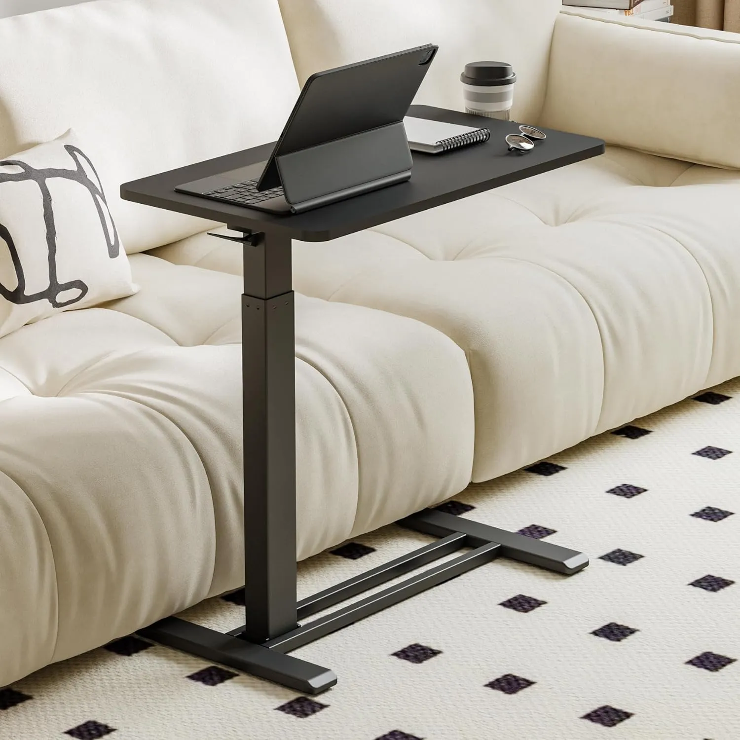 FLEXISPOT Mobile Standing Desk with Wheels Pneumatic Laptop Desk Rolling Computer Cart Movable Height Adjustable Small Sit Stand Desk Computer Workstations Home Use（27.6" W x 15.7" D, Black