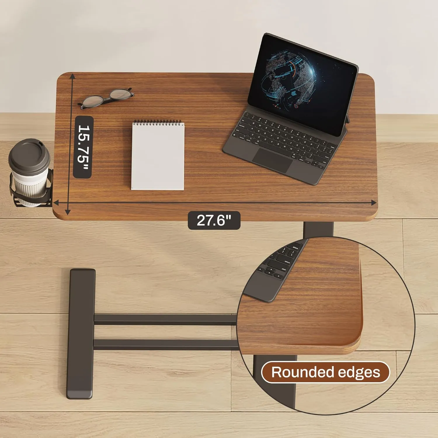FLEXISPOT Mobile Standing Desk with Wheels Pneumatic Laptop Desk Rolling Computer Cart Movable Height Adjustable Small Sit Stand Desk Computer Workstations Home Use(27.6" W x 15.7" D,Mahogany)