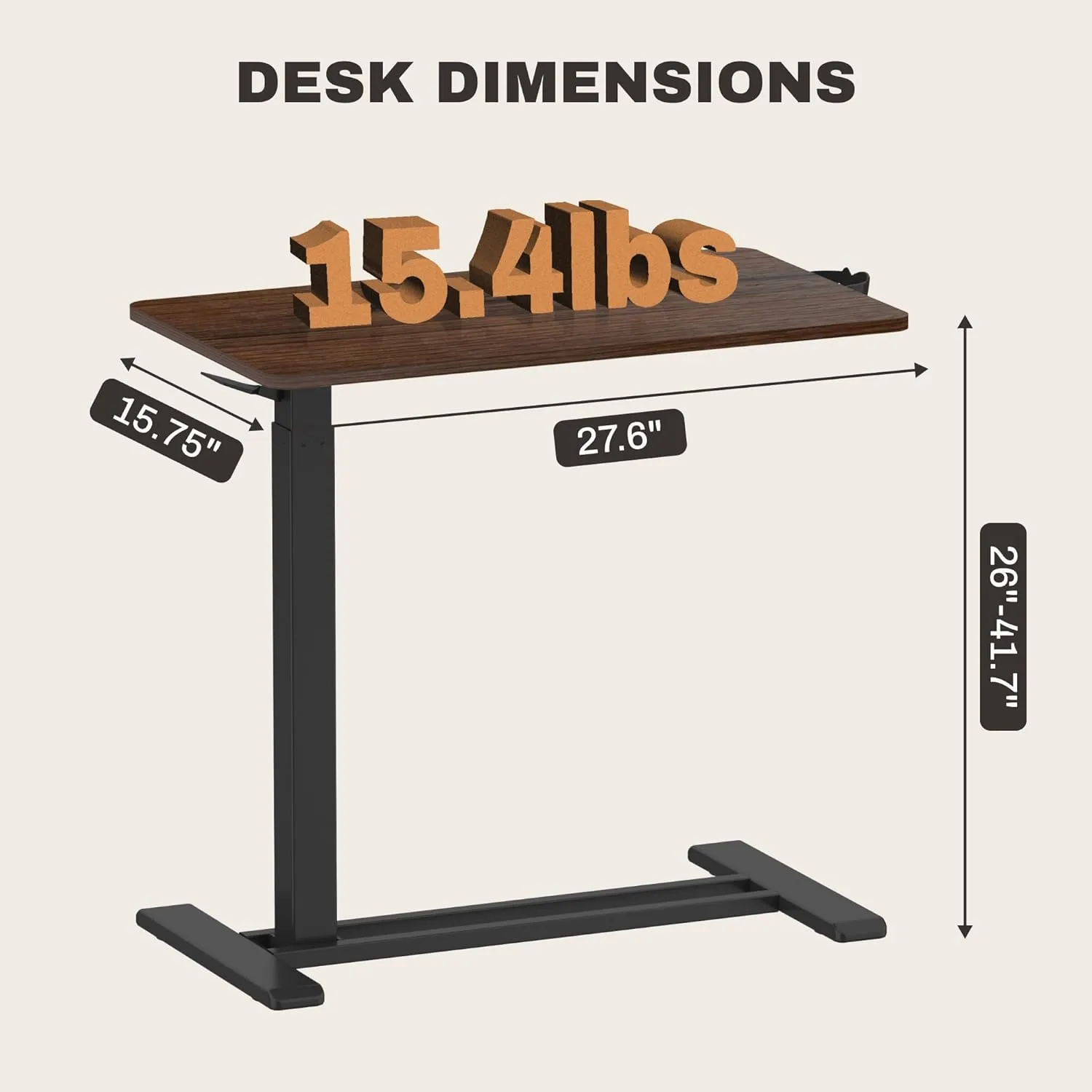 FLEXISPOT Mobile Standing Desk with Wheels Pneumatic Laptop Desk Rolling Computer Cart Movable Height Adjustable Small Sit Stand Desk Computer Workstations Home Use(27.6" W x 15.7" D,Mahogany)
