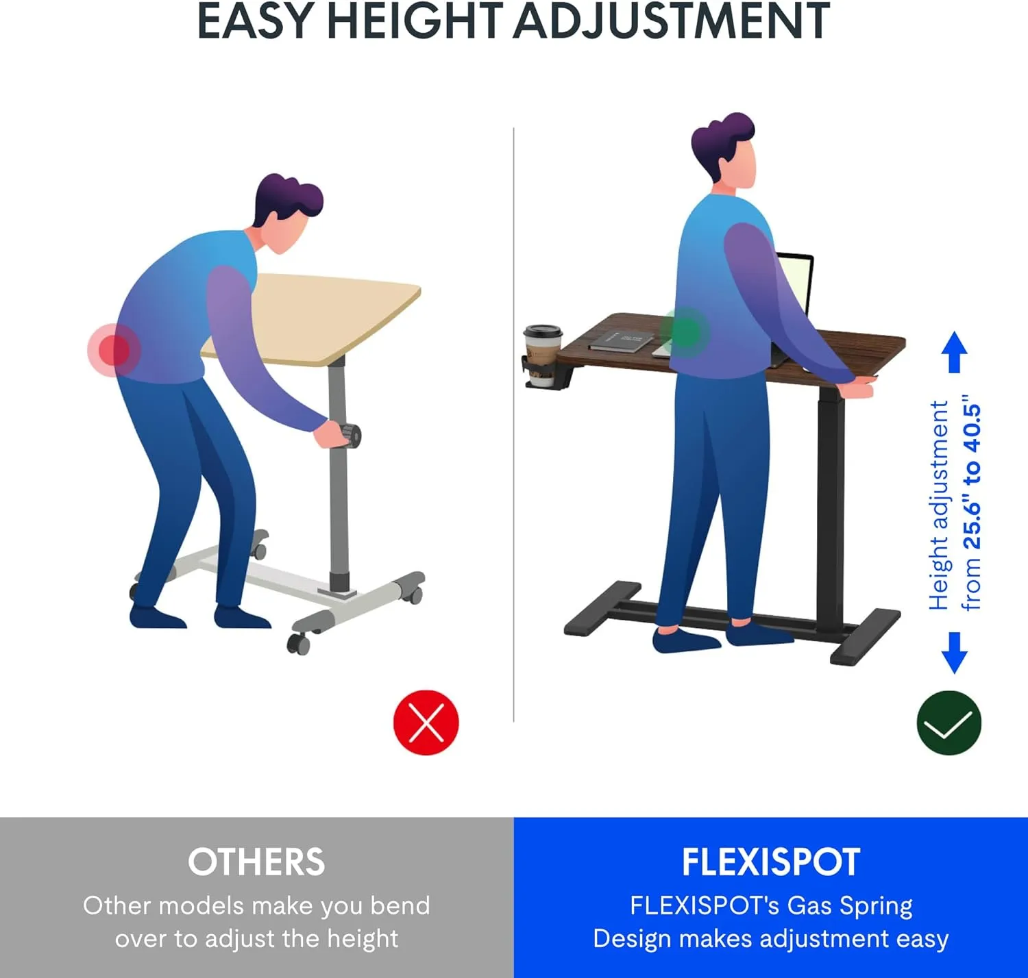 FLEXISPOT Mobile Standing Desk with Wheels Pneumatic Laptop Desk Rolling Computer Cart Movable Height Adjustable Small Sit Stand Desk Computer Workstations Home Use(31.5" W x 17.7" D, Mahogany)