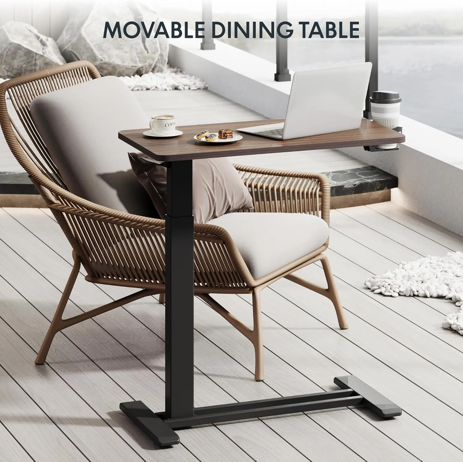 FLEXISPOT Mobile Standing Desk with Wheels Pneumatic Laptop Desk Rolling Computer Cart Movable Height Adjustable Small Sit Stand Desk Computer Workstations Home Use(31.5" W x 17.7" D, Mahogany)