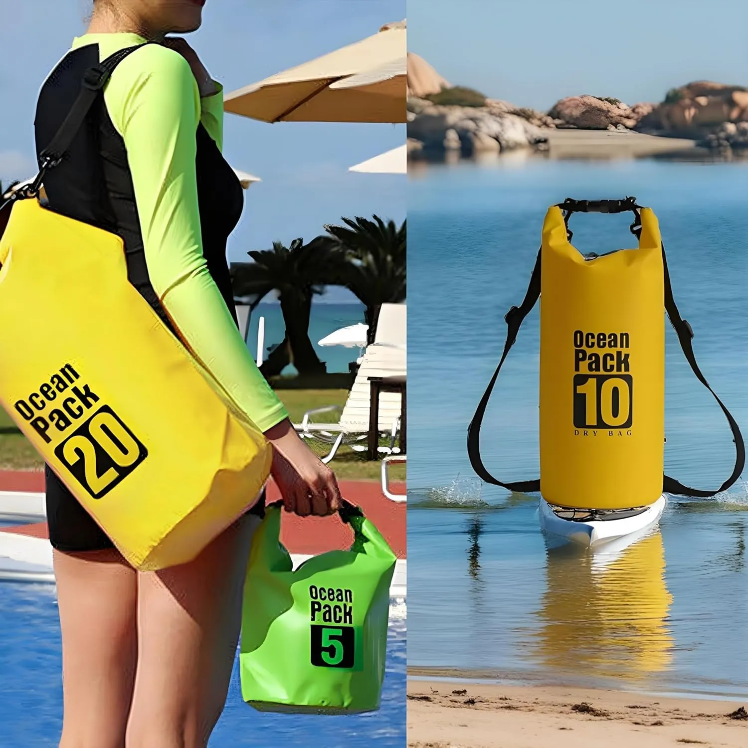 Floating Waterproof Dry Bag Backpack 5L/10L/20L, Roll Top Bag for Kayaking, Rafting, Boating, Swimming, Camping, Hiking, Beach, Fishing, Waterproof Beach Bag. (Green, 20L)
