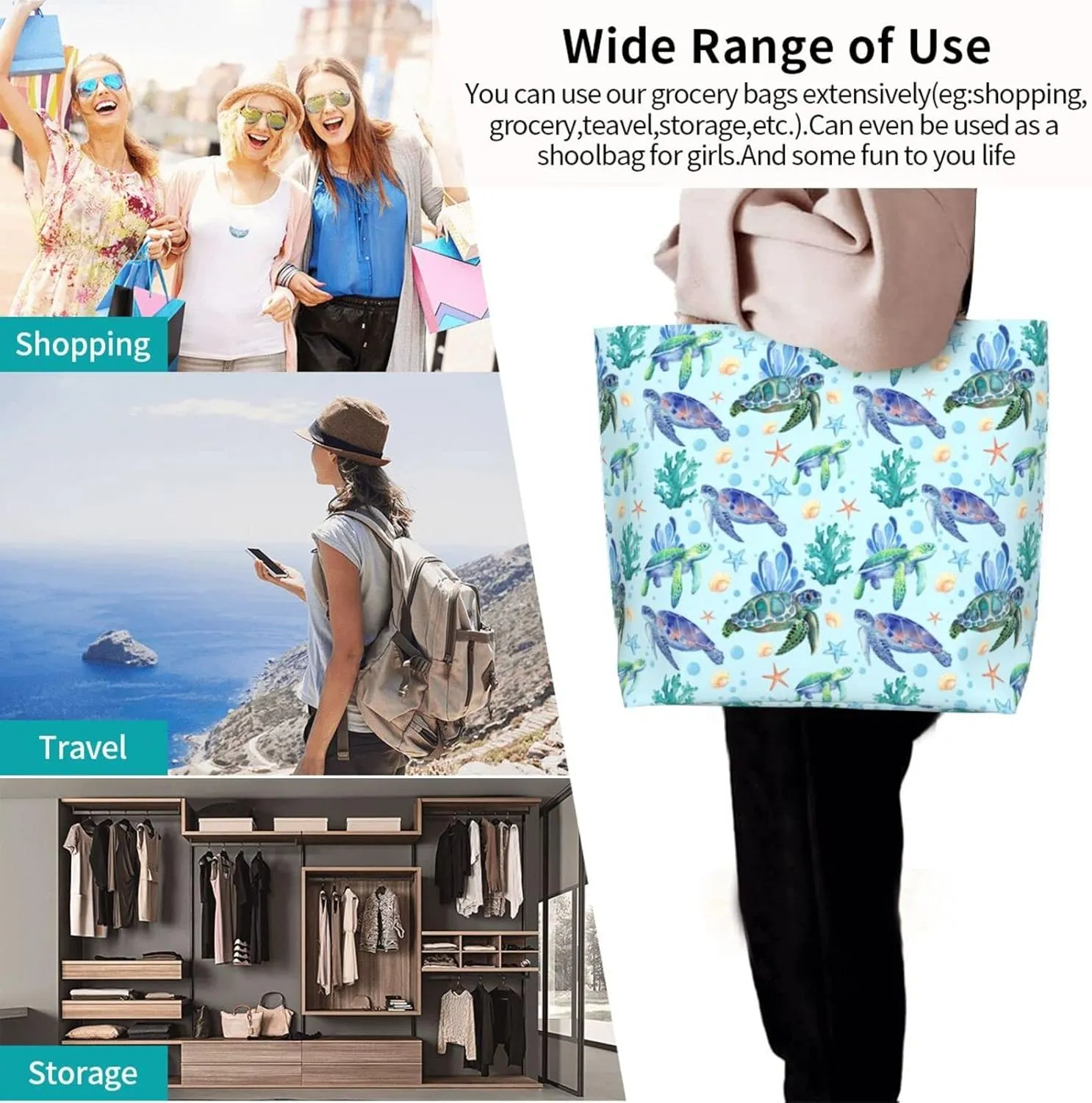 Flower Sugar Skull Tote Bags Reusable Women Shoulder Travel Beach Bag Shopping Work Daily
