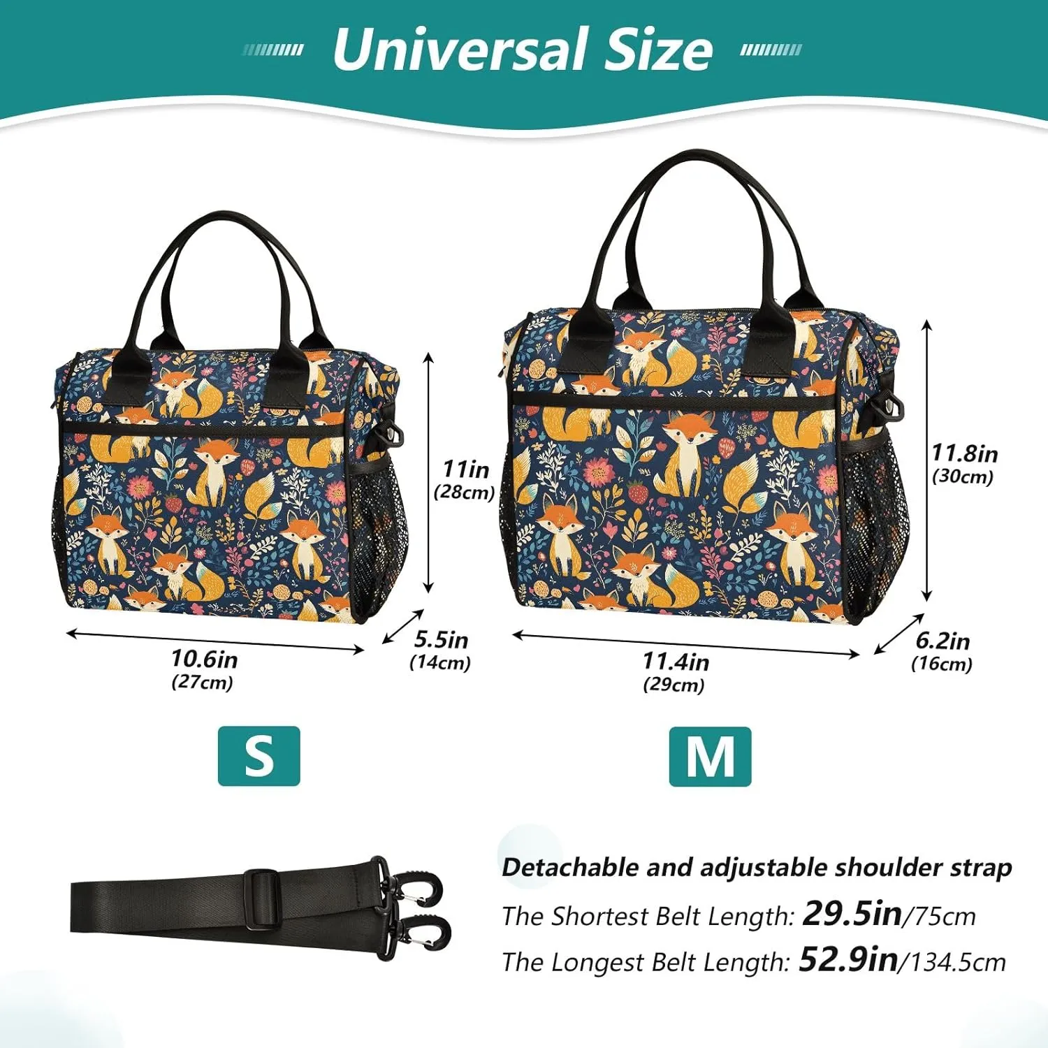 Flower Surrounding The Foxes Large Insulated Lunch Bag for Office Work School Picnic Reusable Tote Bag