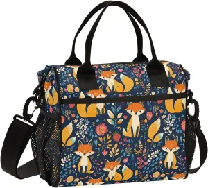 Flower Surrounding The Foxes Large Insulated Lunch Bag for Office Work School Picnic Reusable Tote Bag