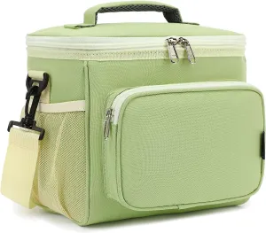 FlowFly Insulated Reusable Lunch Bag Adult Large Lunch Box for Women and Men with Adjustable Shoulder Strap,Front Zipper Pocket and Dual Large Mesh Side Pockets,Light Matcha