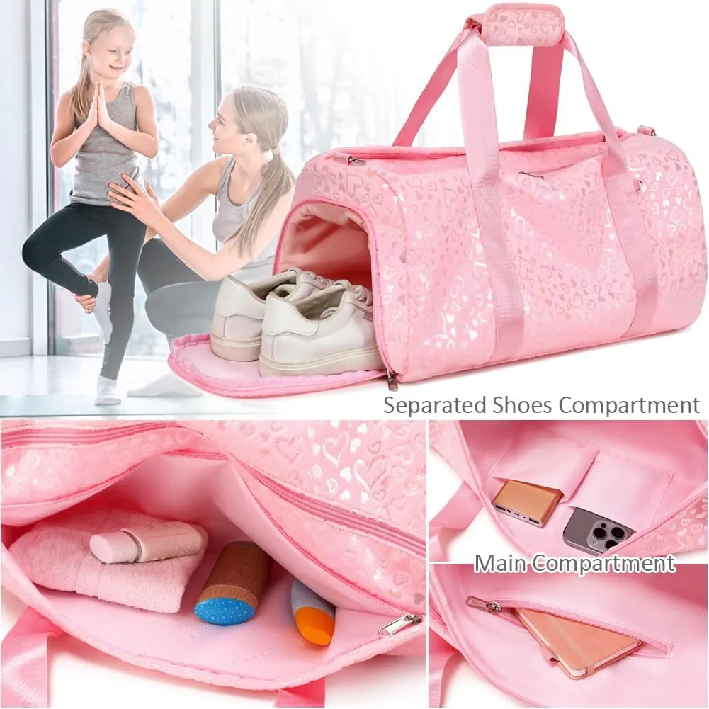 Fluffy Dance Bag for Girls Ballet Bag Sports Gym Duffel for Girls Water Resistant Travel Duffle with Shoes Compartment