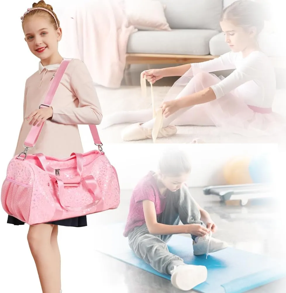 Fluffy Dance Bag for Girls Ballet Bag Sports Gym Duffel for Girls Water Resistant Travel Duffle with Shoes Compartment
