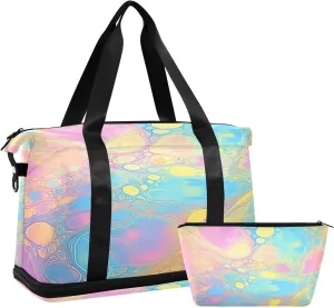 Fluid Liquid Gym Bag - Weekender Overnight Bags for Women Men, Sport Travel Duffel Bag with Wet Pocket & Shoe Compartment