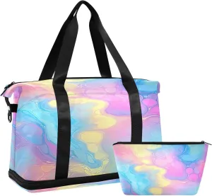 Fluid Liquid Gym Bag - Weekender Overnight Bags for Women Men, Sport Travel Duffel Bag with Wet Pocket & Shoe Compartment