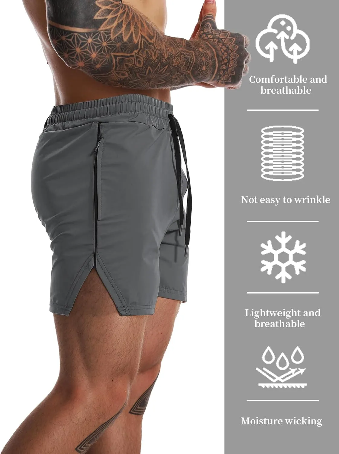 FLYFIREFLY Men's Gym Workout Shorts Quick Dry Lightweight Athletic Shorts Running Bodybuilding Training with Towel Loop