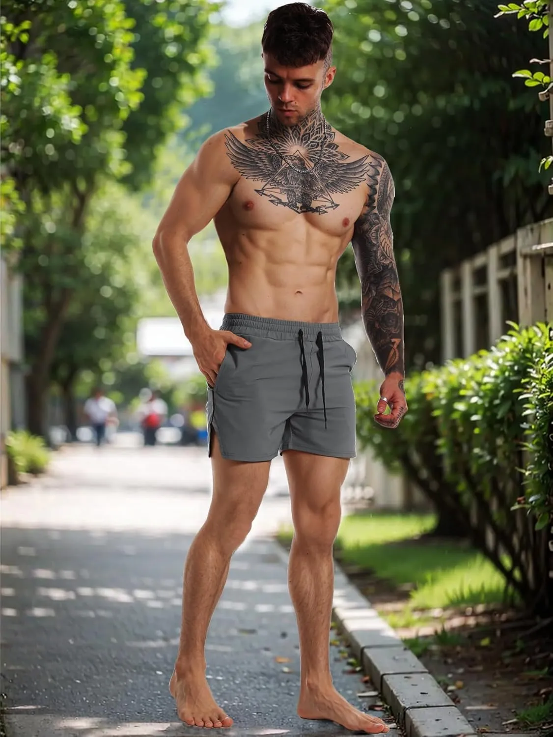 FLYFIREFLY Men's Gym Workout Shorts Quick Dry Lightweight Athletic Shorts Running Bodybuilding Training with Towel Loop