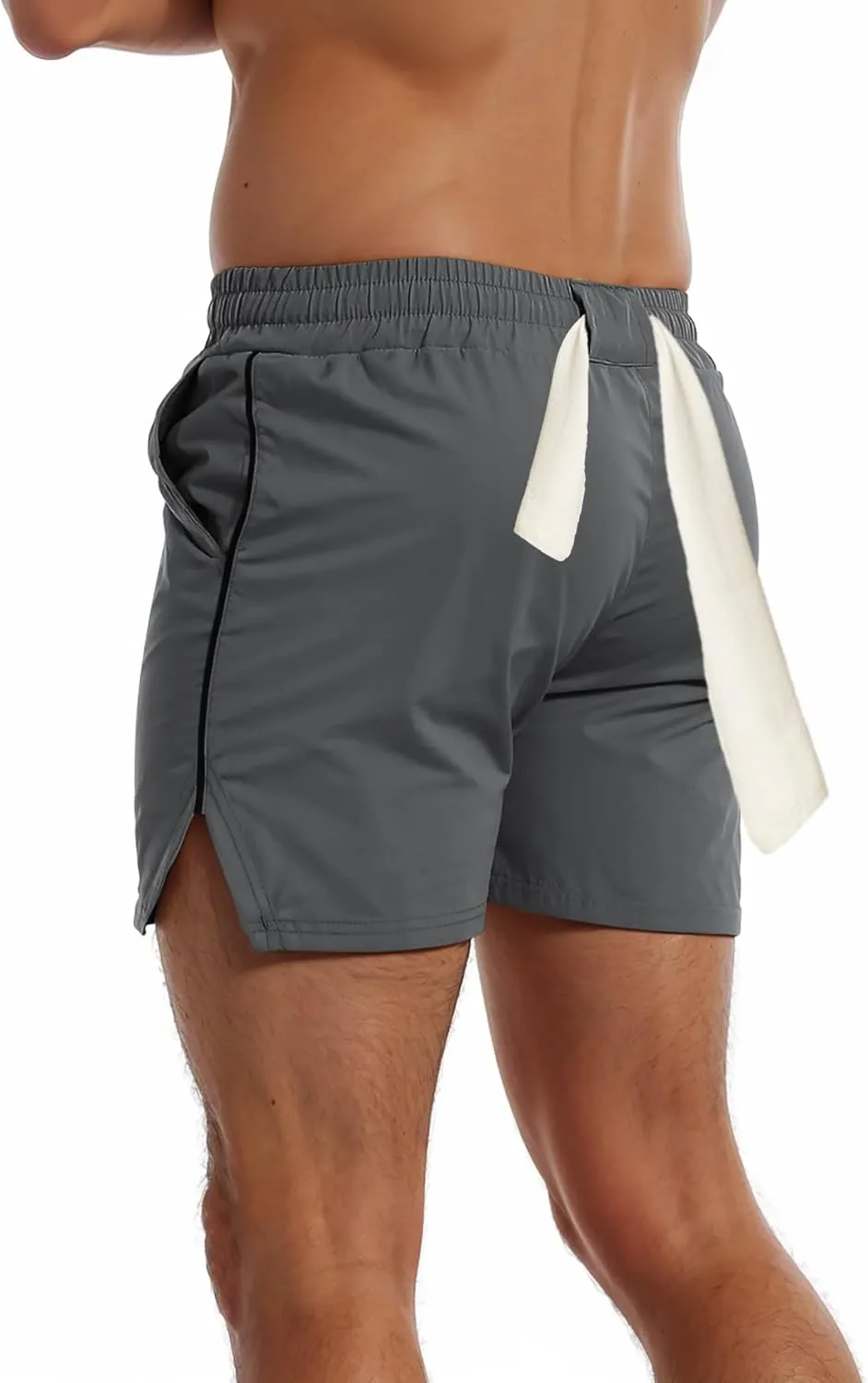 FLYFIREFLY Men's Gym Workout Shorts Quick Dry Lightweight Athletic Shorts Running Bodybuilding Training with Towel Loop