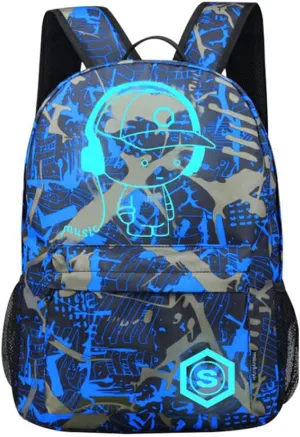 FLYMEI Bookbags for Teen Boys, Anime Cartoon Luminous Backpack with USB Charging Port, 17 Inch Laptop Backpack for Men, School Backpack for Girls/Boys, Cool Anime Backpack, Blue