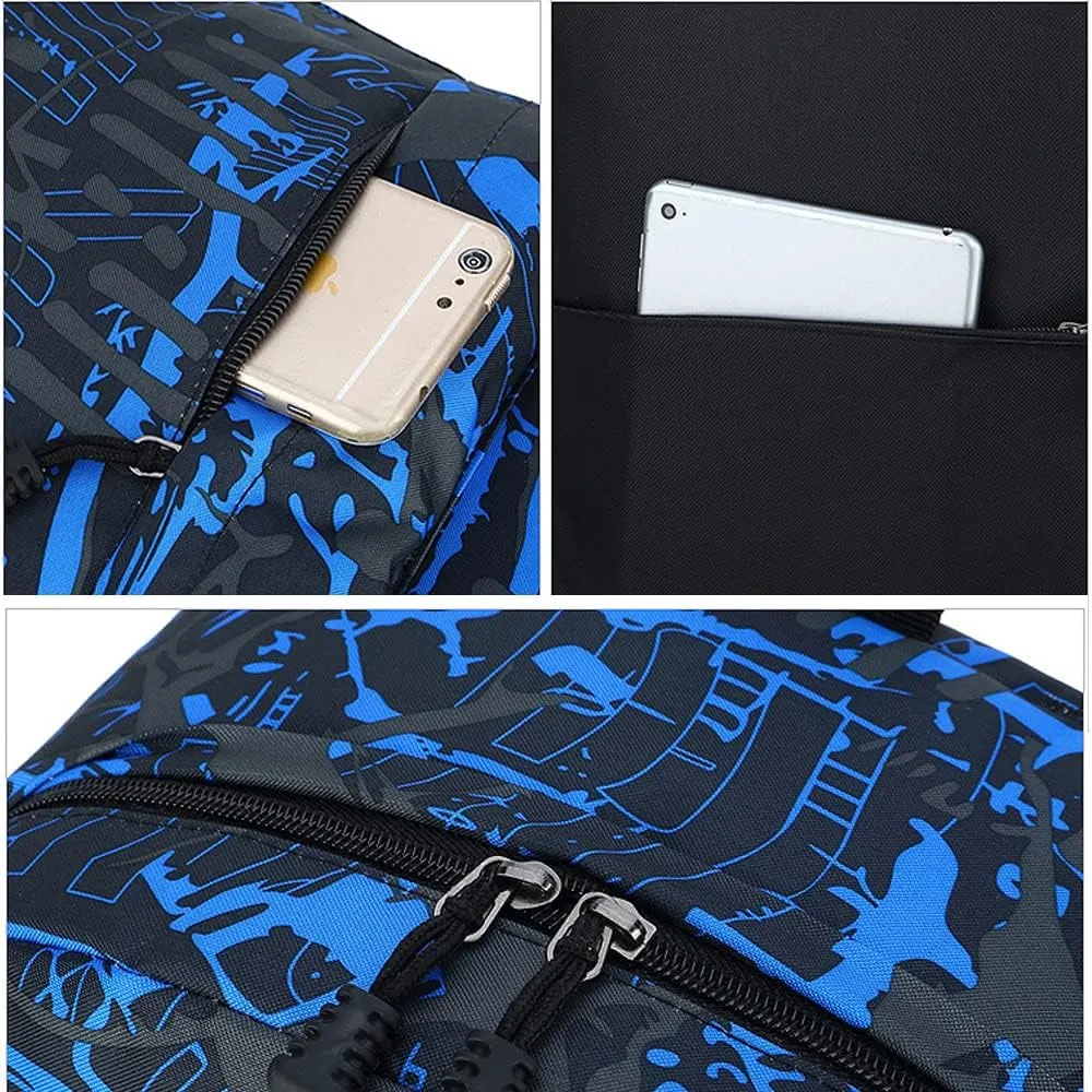 FLYMEI Bookbags for Teen Boys, Anime Cartoon Luminous Backpack with USB Charging Port, 17 Inch Laptop Backpack for Men, School Backpack for Girls/Boys, Cool Anime Backpack, Blue