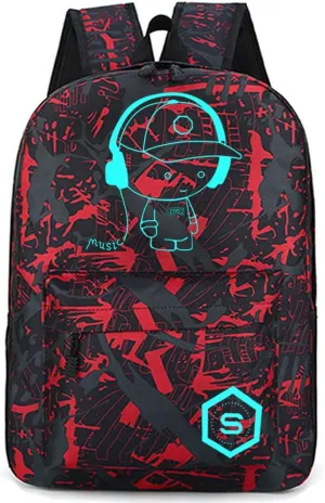 FLYMEI Bookbags for Teen Boys, Anime Cartoon Luminous Backpack with USB Charging Port, 17 Inch Laptop Backpack for Men, School Backpack for Girls/Boys, Cool Anime Backpack, Red