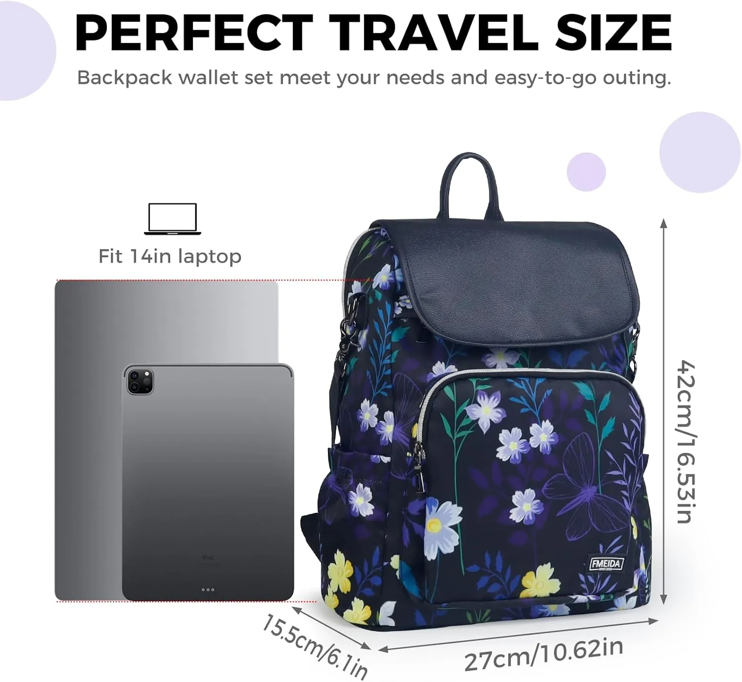 Fmeida Backpack for Women Purse Anti Theft Backpack Work College Bookbag Flower Convertible Back Pack