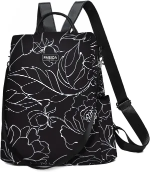 Fmeida Women's Anti-Theft Waterproof Backpack Purse | Lightweight Travel Daypack for College, Work & Outdoor | Nylon Bookbag with Minimalist Floral Design