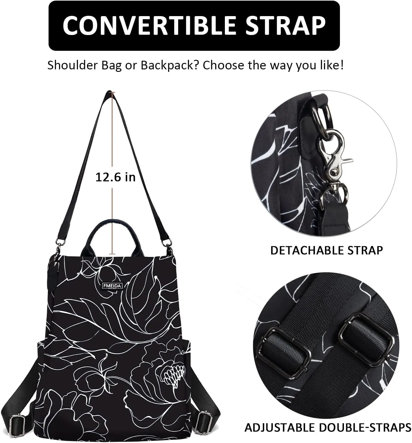 Fmeida Women's Anti-Theft Waterproof Backpack Purse | Lightweight Travel Daypack for College, Work & Outdoor | Nylon Bookbag with Minimalist Floral Design