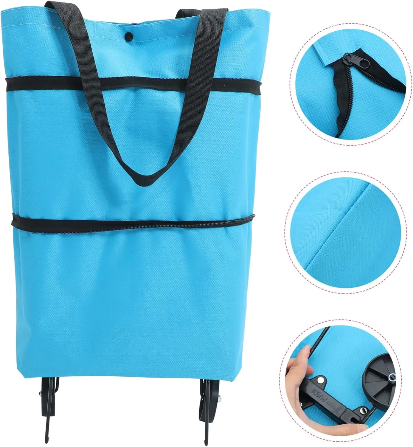 Foldable Grocery Cart Shopping Bag Wheels Collapsible Trolley Large Shopping Bag Storage Wheels
