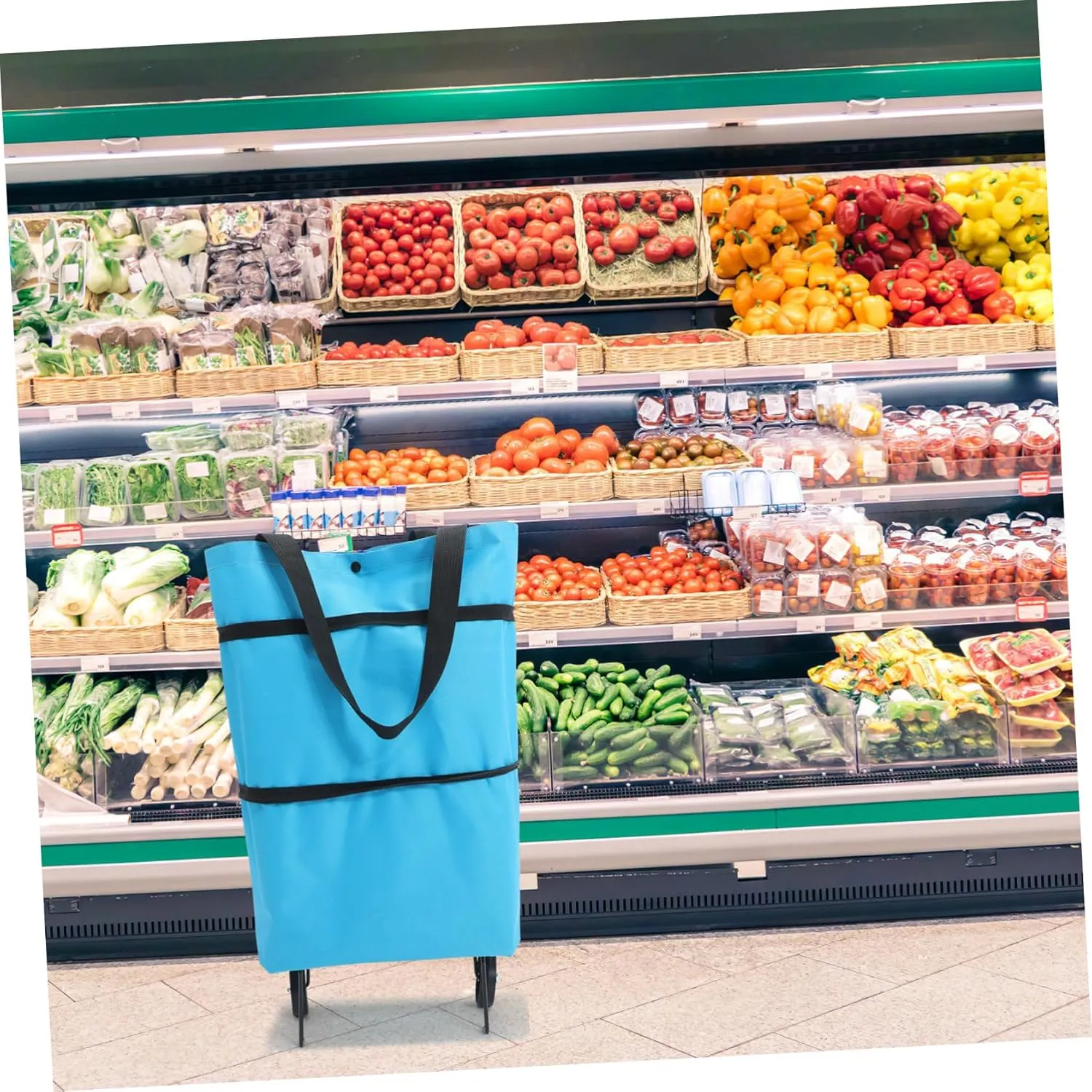 Foldable Grocery Cart Shopping Bag Wheels Collapsible Trolley Large Shopping Bag Storage Wheels