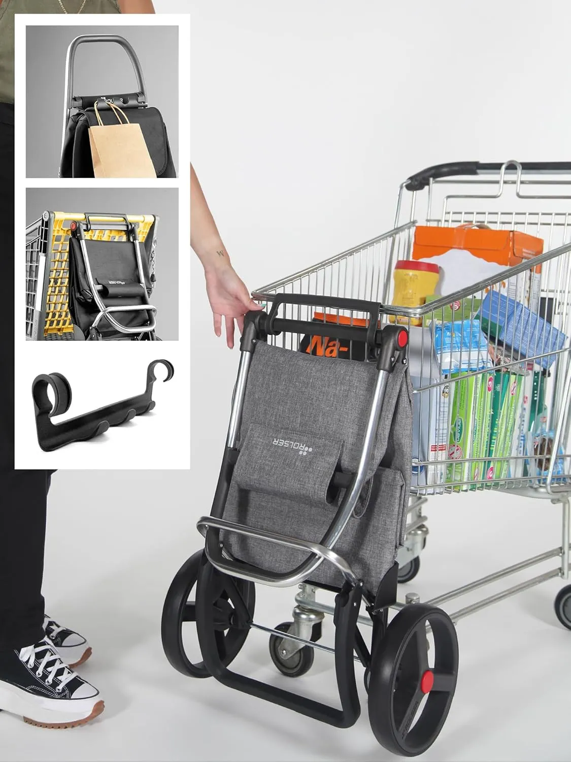 Foldable Grocery Shopping Cart with Wheels | Collapsible Personal Folding Cart for Groceries | Durable & Portable | Green